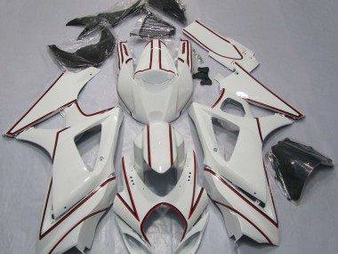 Weiß Mit Rotem Nadelstreifen 07-08 Suzuki GSXR 1000 Verkleidung
