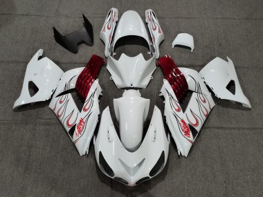 Weiß Rot Flamme 06-11 Kawasaki ZX14R Verkleidung