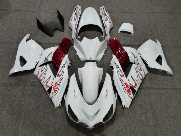 Weiß Rot Flamme 06-11 Kawasaki ZX14R Verkleidung Weiß Rot Flamme 06-11 Kawasaki ZX14R Verkleidung