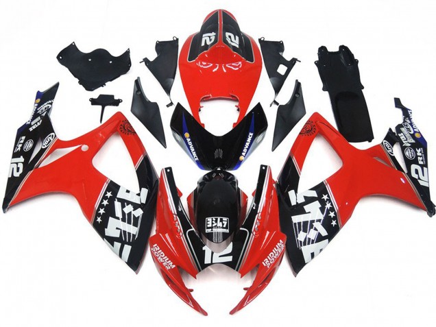 Benutzerdefiniert Rot & Schwarz Logos 06-07 Suzuki GSXR 600-750 Verkleidung Benutzerdefiniert Rot & Schwarz Logos 06-07 Suzuki GSXR 600-750 Verkleidung