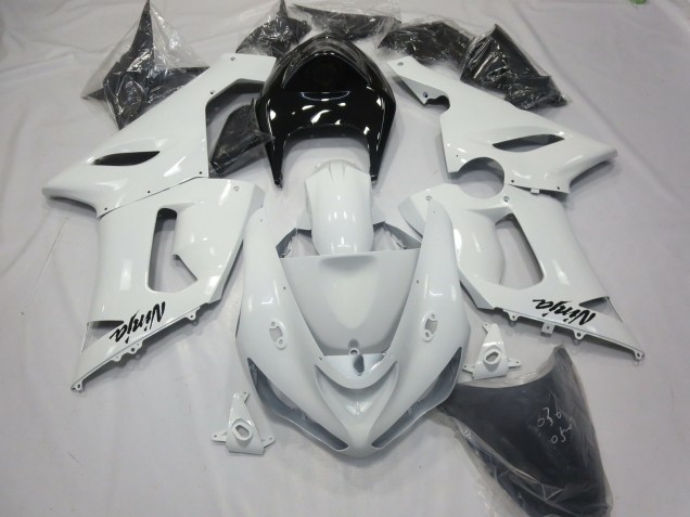 Glänzend Weiß Mit Schwarzem Heck 05-06 Kawasaki ZX6R Verkleidung Glänzend Weiß Mit Schwarzem Heck 05-06 Kawasaki ZX6R Verkleidung