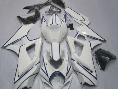 Glänzend Weißer Blauer Nadelstreifen 07-08 Suzuki GSXR 1000 Verkleidung