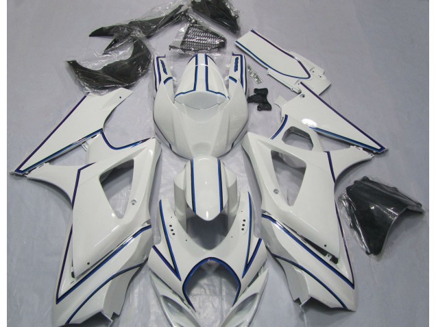 Glänzend Weißer Blauer Nadelstreifen 07-08 Suzuki GSXR 1000 Verkleidung Glänzend Weißer Blauer Nadelstreifen 07-08 Suzuki GSXR 1000 Verkleidung