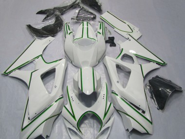 Glänzend Weißer Grüner Nadelstreifen 07-08 Suzuki GSXR 1000 Verkleidung