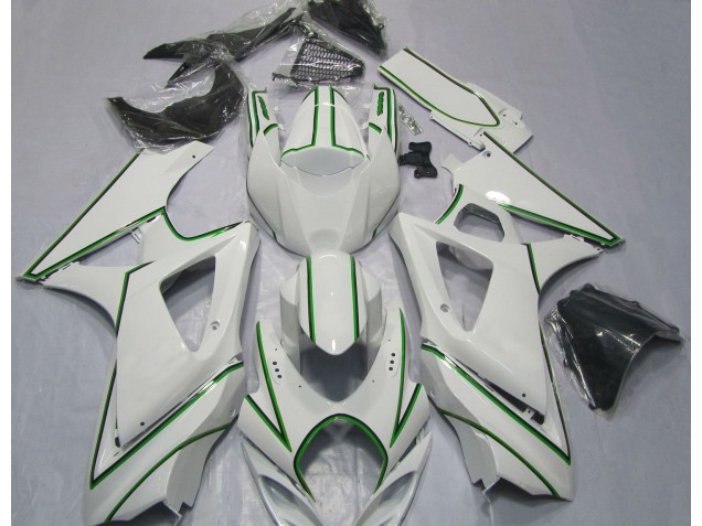 Glänzend Weißer Grüner Nadelstreifen 07-08 Suzuki GSXR 1000 Verkleidung Glänzend Weißer Grüner Nadelstreifen 07-08 Suzuki GSXR 1000 Verkleidung