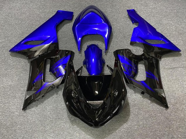Glänzendes Schwarz & Blau 05-06 Kawasaki ZX6R Verkleidung Glänzendes Schwarz & Blau 05-06 Kawasaki ZX6R Verkleidung