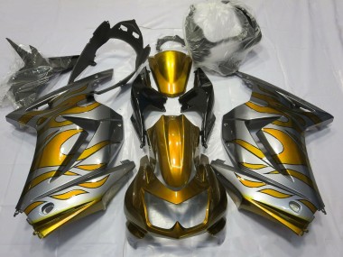 Gold & Silber Flamme 08-12 Kawasaki Ninja 250 Verkleidung