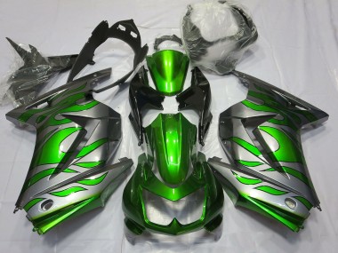 Grün & Silber Flamme 08-12 Kawasaki Ninja 250 Verkleidung