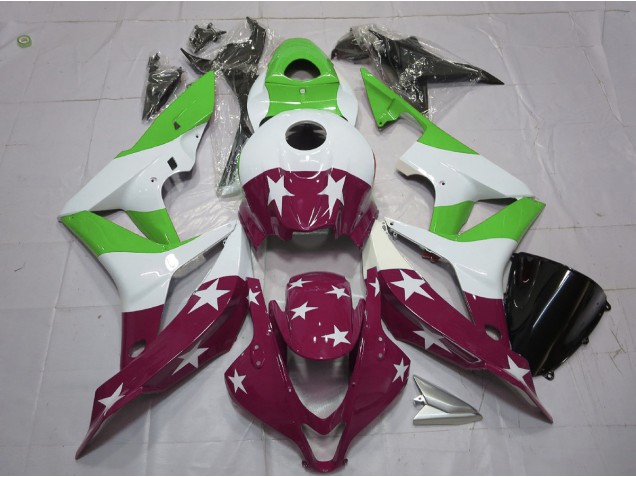 Grüne & Kastanienbraune Sterne & Streifen 07-08 Honda CBR600RR Verkleidung Grüne & Kastanienbraune Sterne & Streifen 07-08 Honda CBR600RR Verkleidung