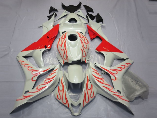 Rot Flamme Auf Weiß 07-08 Honda CBR600RR Verkleidung Rot Flamme Auf Weiß 07-08 Honda CBR600RR Verkleidung