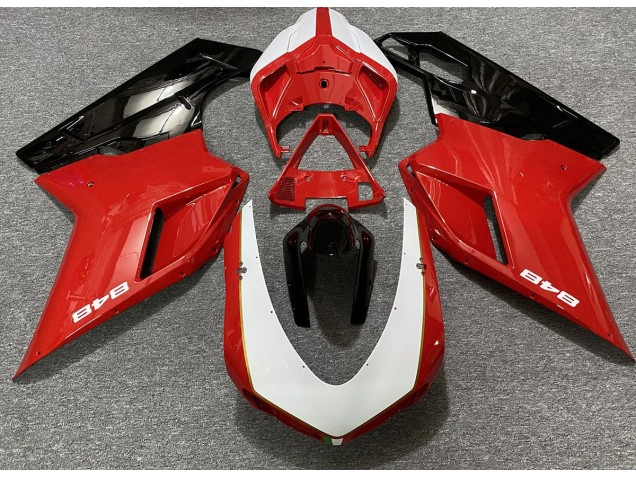 Rot Glänzend & Weiß (848 Aufkleber) 07-14 Ducati 848 1098 1198 Verkleidung Rot Glänzend & Weiß (848 Aufkleber) 07-14 Ducati 848 1098 1198 Verkleidung