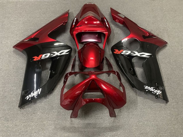Rot Glänzend & Schwarz 03-04 Kawasaki ZX6R Verkleidung Rot Glänzend & Schwarz 03-04 Kawasaki ZX6R Verkleidung