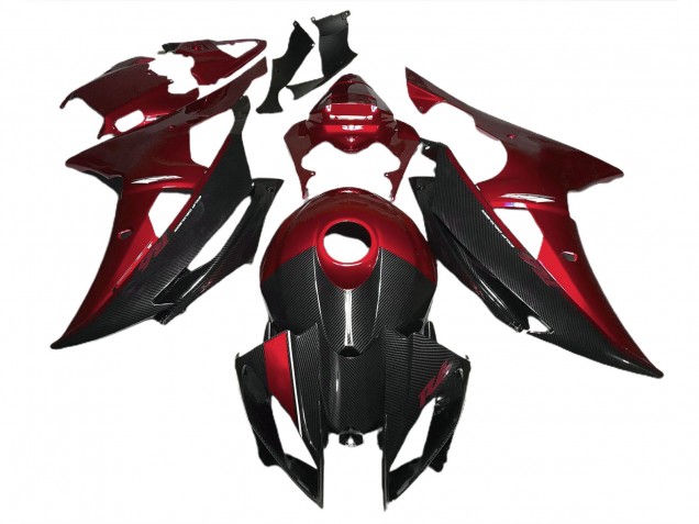Rot Mit Carbonfaser-Stil 08-16 Yamaha R6 Verkleidung Rot Mit Carbonfaser-Stil 08-16 Yamaha R6 Verkleidung
