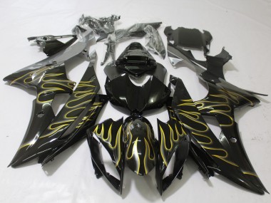 Schwarz Glänzend & Flame 08-16 Yamaha R6 Verkleidung