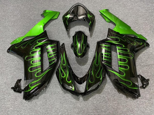 Schwarz Glänzend & Grün Flame 07-08 Kawasaki ZX6R Verkleidung Schwarz Glänzend & Grün Flame 07-08 Kawasaki ZX6R Verkleidung