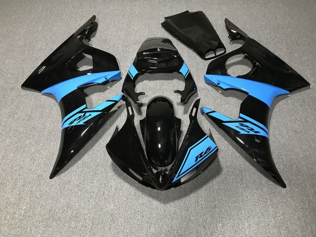 Schwarz Glänzend & Hellblau 03-04 Yamaha R6 Verkleidung Schwarz Glänzend & Hellblau 03-04 Yamaha R6 Verkleidung