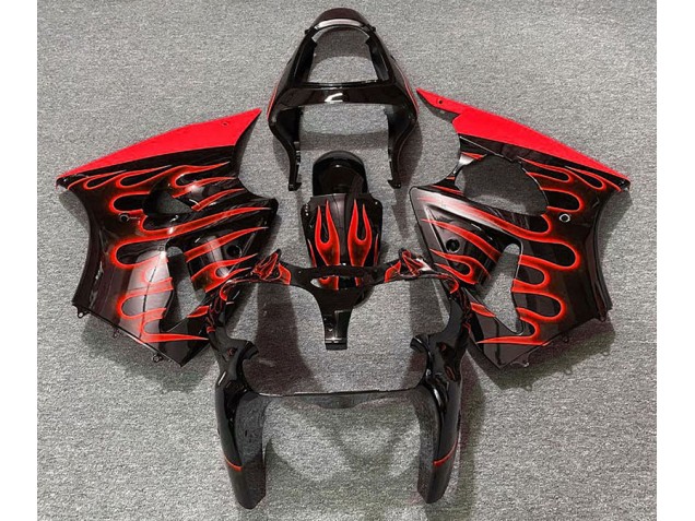 Schwarz Glänzend & Rot Flame 00-02 Kawasaki ZX6R Verkleidung Schwarz Glänzend & Rot Flame 00-02 Kawasaki ZX6R Verkleidung