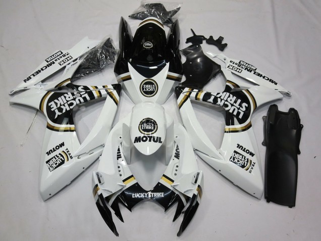 Schwarz Weiß Lucky Strike 06-07 Suzuki GSXR 600-750 Verkleidung Schwarz Weiß Lucky Strike 06-07 Suzuki GSXR 600-750 Verkleidung
