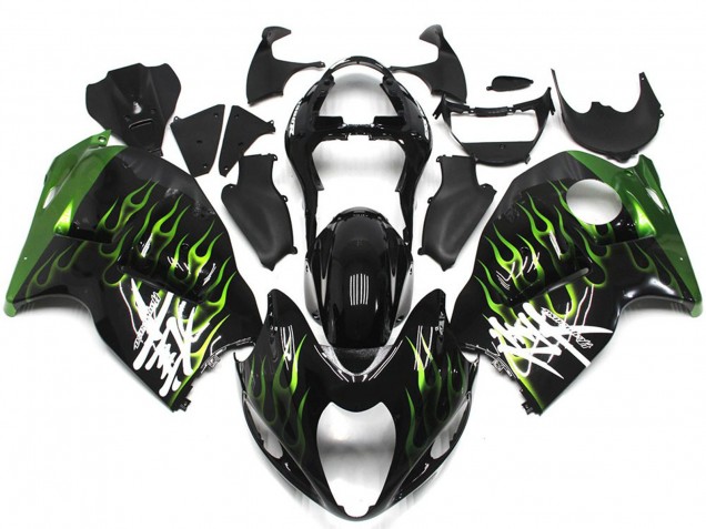 Schwarz Mit Dunkelgrün Flamme 97-07 Suzuki GSXR 1300 Verkleidung Schwarz Mit Dunkelgrün Flamme 97-07 Suzuki GSXR 1300 Verkleidung