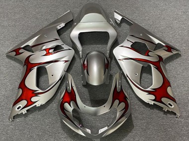 Silber Glänzend & Rot 01-03 Suzuki GSXR 600-750 Verkleidung