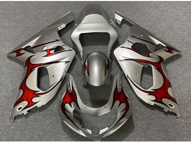 Silber Glänzend & Rot 01-03 Suzuki GSXR 600-750 Verkleidung